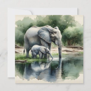 Ilustracion acuático de mamá y bebé elefante