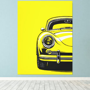 Ilustración amarilla de arte pop frontal de automó