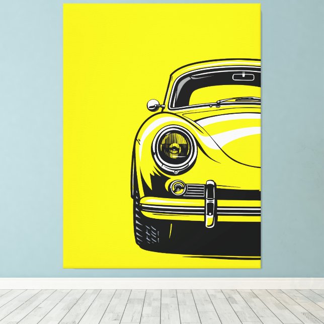 Ilustración amarilla de arte pop frontal de automó (Insitu (piso de madera))