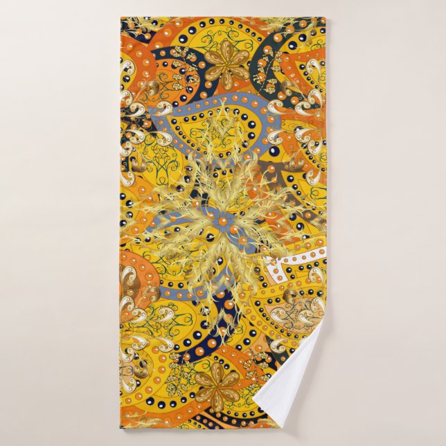 Ilustracion amarillo, naranja y marrón. I (Toalla de baño)