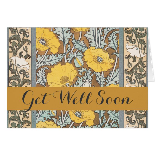 Ilustración Art Nouveau de Amapola Flor Amarilla (Anverso (Horizontal))