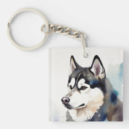 Ilustración artística de llavero de Husky en acuar
