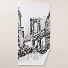 Ilustracion blanco negro de Brooklyn Bridge Nueva 