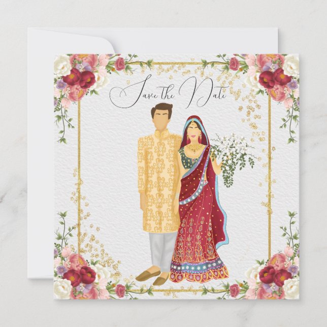 Ilustracion boda de pareja de Bollywood (Anverso)