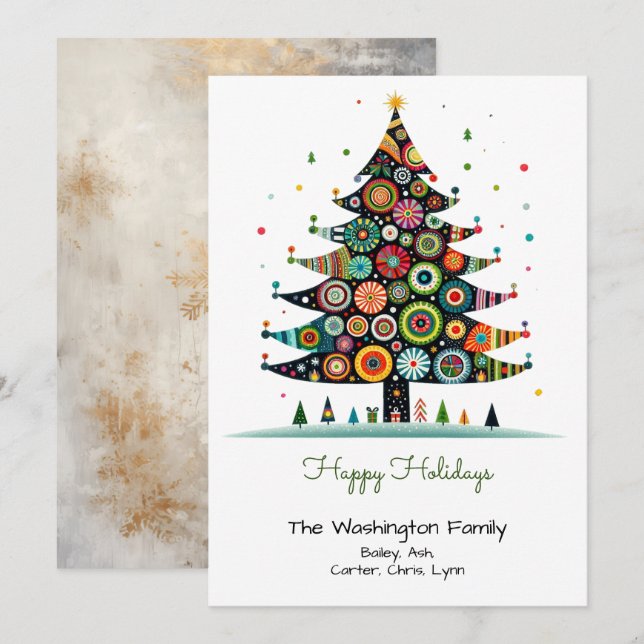 Ilustración caprichosa del árbol de Navidad verde  (Anverso / Reverso)