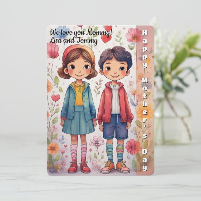 Ilustracion caprichoso de los niños Día de la Madr (Anverso de pie)