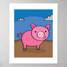 Ilustracion Cerdo Cute Niños Granja Poster de Arte