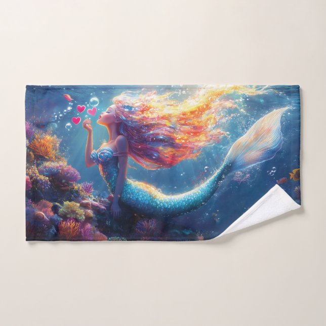 Ilustración Colorida de Sirena Subacuática  (Toalla de mano)