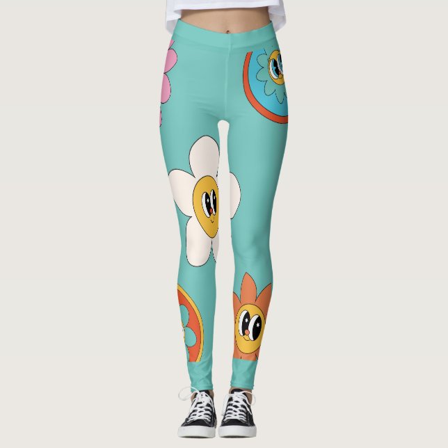ilustracion crema rosa de flores retro leggings (Anverso)