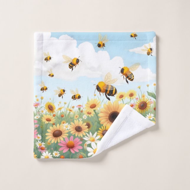 Ilustración de abejas y flores lindas (Toallita)