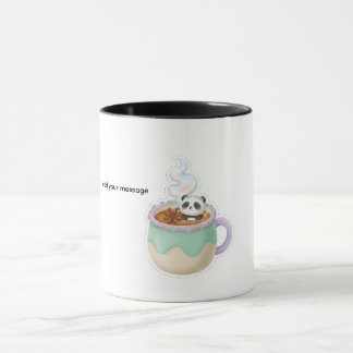 Ilustración de adorable panda Kawaii en taza de té