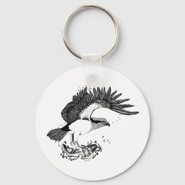 Ilustración de águila pescadora en llavero de botó (Anverso)