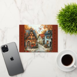 Ilustracion de Aldea Otoño Naranja Europea