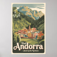 Ilustración de Andorra Arte de Viaje Vintage