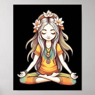 Ilustración de arte de chica hippie groovy en posi