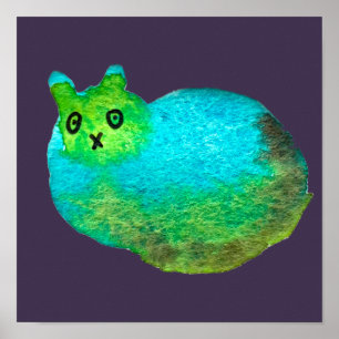 Ilustracion de arte de gato gordo azul