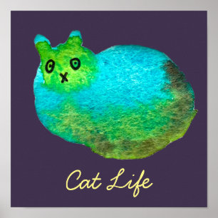 Ilustracion de arte de gato gordo azul