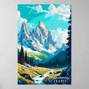 Ilustracion de arte de viaje vintage de Chamonix C