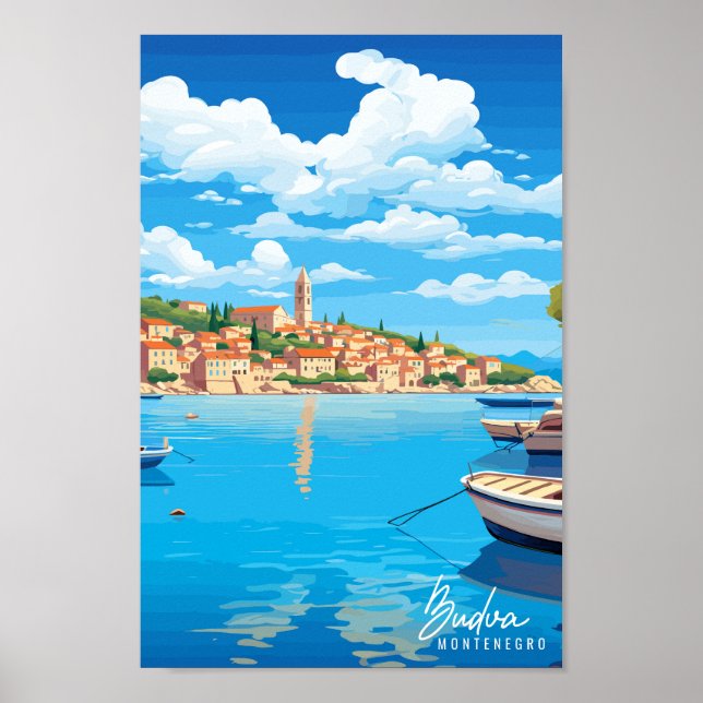 Ilustracion de arte de viajes Budva Montenegro (Frente)