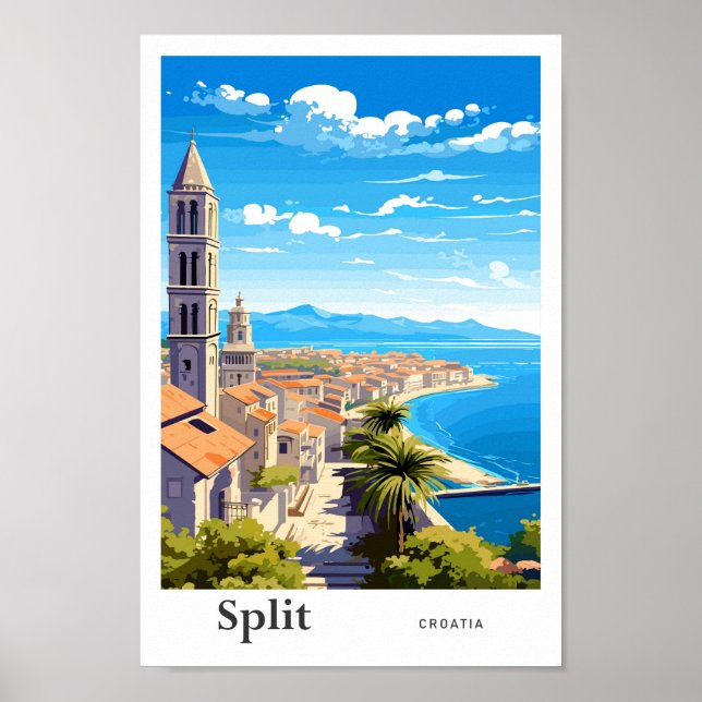 Ilustracion de arte de viajes de Split Croatia (Frente)