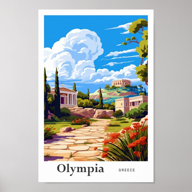 Ilustracion de arte de viajes Olympia Grecia (Frente)