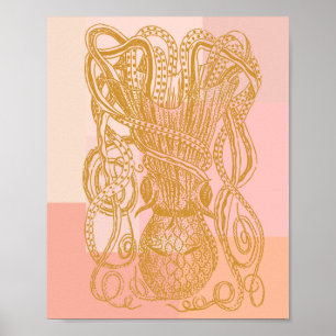 Ilustracion de arte en línea de pulpo blanco en ro