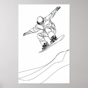 ilustración de arte lineal de un snowboarder