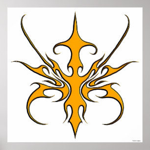 Ilustración de arte lineal tribal naranja feroz