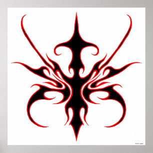 Ilustración de arte lineal tribal negro y rojo fer