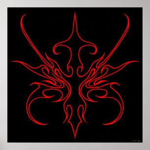 Ilustración de arte lineal tribal negro y rojo fer