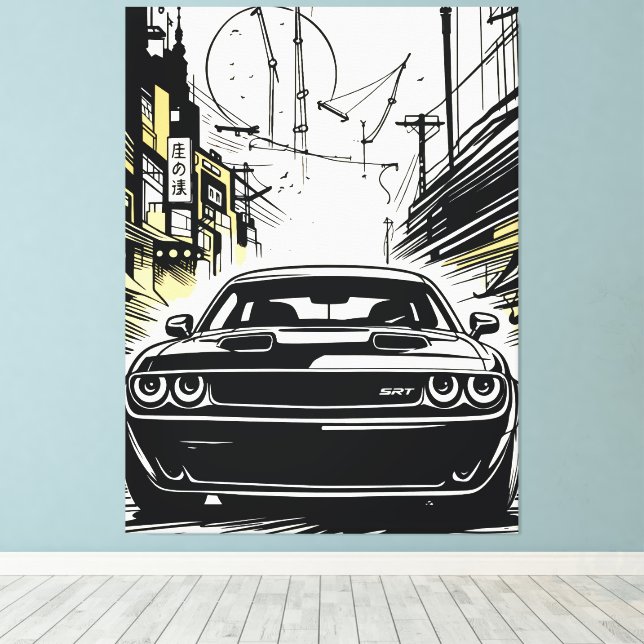 Ilustración de Arte Pop Frontal de Muscle Car Mode (Insitu (piso de madera))