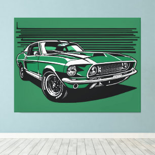 Ilustración de Arte Pop Lateral de Muscle Car Verd