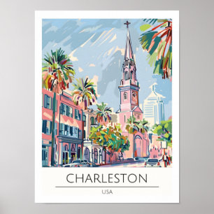 Ilustración de arte vintage de viaje Charleston EE
