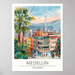 Ilustración de Arte Vintage de Viaje Medellín Colo
