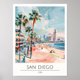 Ilustración de Arte Vintage de Viajes San Diego EE
