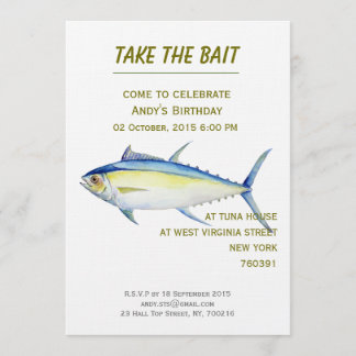 Ilustracion de atún con invitación al cumpleaños