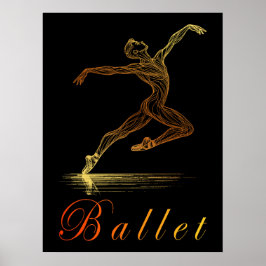 Ilustración de ballet de arte de línea dorada bail