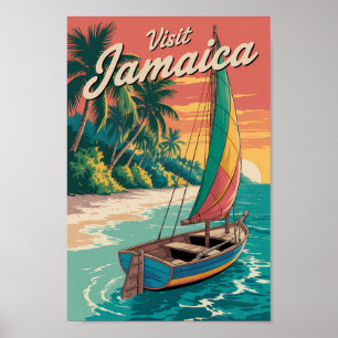 Ilustración de barco de Jamaica Arte de viaje vint