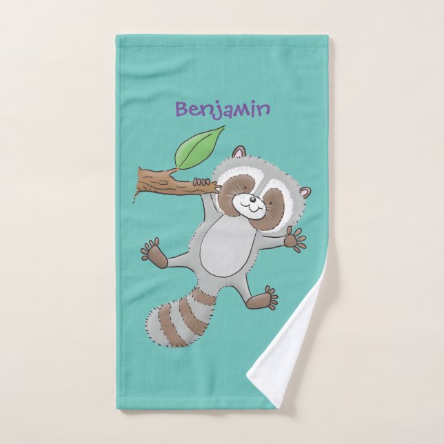 Ilustracion de bebé de raccoon feliz lindo (Toalla de mano)
