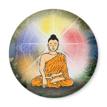 Ilustración de Buda e imán de rueda Dharma
