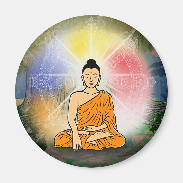 Ilustración de Buda e imán de rueda Dharma (Frente)