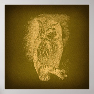 Ilustracion de búho de época Arte verde