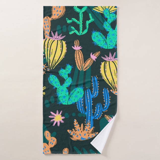 ilustracion de cactus dibujados a mano. Mano sin c (Toalla de baño)