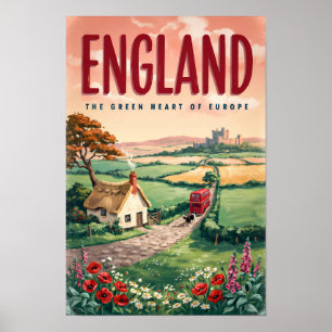 Ilustración de campo inglés Arte de viaje retro