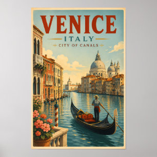 Ilustración de canales de Venecia Italia Arte de v
