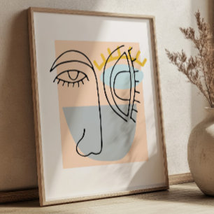 Ilustración de cara de arte de línea cúbica minima