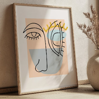 Ilustración de cara de arte de línea cúbica minima