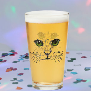 Ilustración de Cara de Gato en Negro Ojos Verdes V