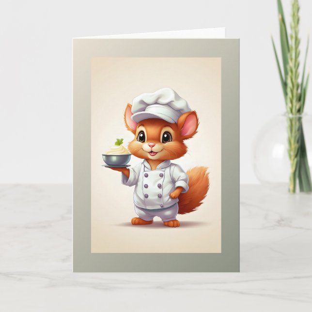 Ilustración de Chef de Ardilla Bebé Tarjeta de Fel (Anverso)
