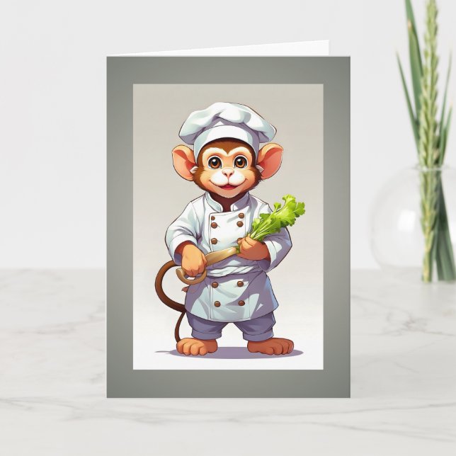 Ilustración de chef mono bebé Tarjeta de felicitac (Anverso)